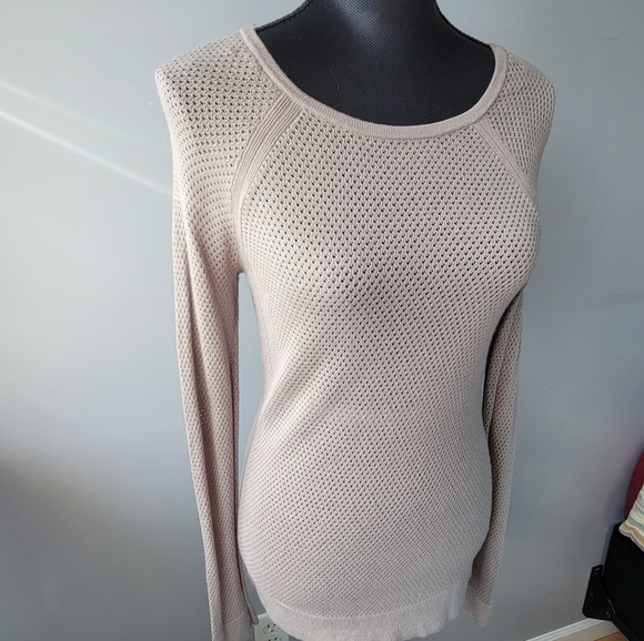 Kismet Taupe Mesh Knit Long-sleeve Top size S - Picture 5 of 11